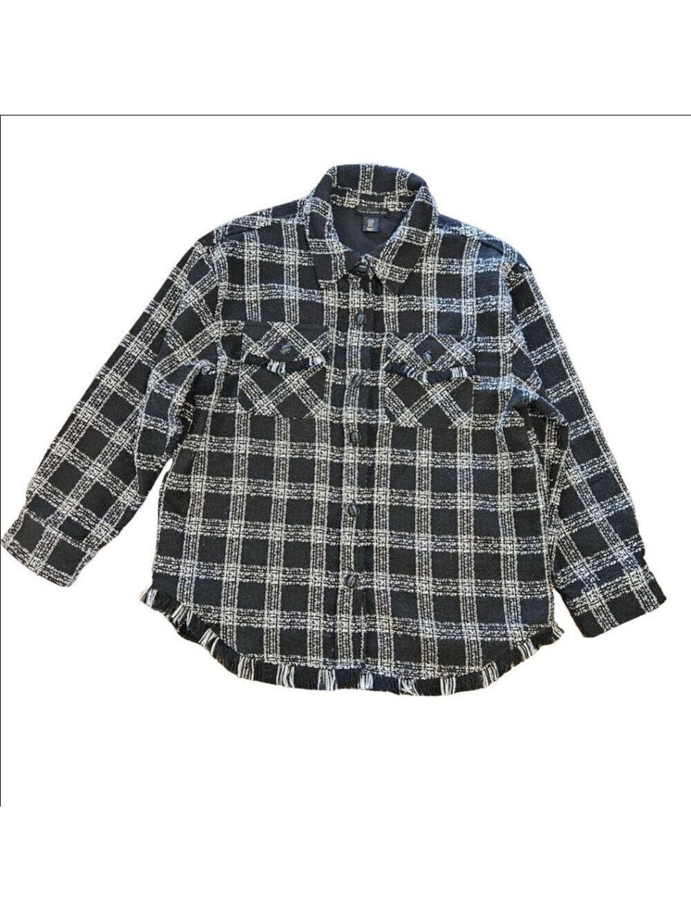 Women's House of Harlow 1960 Plaid Tweed Shacket Size M Black/White